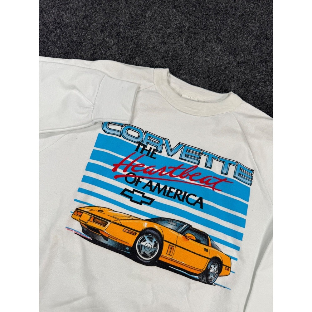 VTG Corvette Heartbeat Of America Sweatshirt Alore USA White Medium NWOT C4